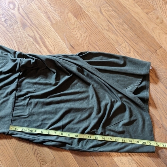 Guess‎ Small Olive Green Fitted Dress w/ a Faux Wrap Skirt & Ruching - Picture 11 of 12